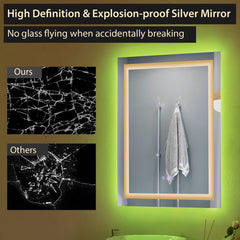 32 Inch X 24 Inch Bathroom Anti-Fog Wall Mirror with Colorful Light