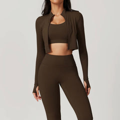 3PCS Yoga Set Women Workout Sets Sportswear Gym Clothing Fitness Zipper Long Sleeve High Waist Leggings Sports Suits Yoga Suit