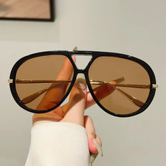 Oversized Pilot Sunglasses 2025 New Vintage Double Bridge Sun Glasses Women Trendy Luxury Brand Design Outdoor Shades
