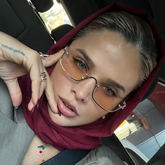 Fashionable Metal Lower Half Frame Square Sunglasses Luxury Men and Women Travel Sunglasses Retro Personality Driving Sunglasses