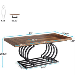 Dining Table, 63 Inch Faux Marble Wood Kitchen Table for 6 People, Rectangular Dinner Room Table Geometric Frame for Kitchen