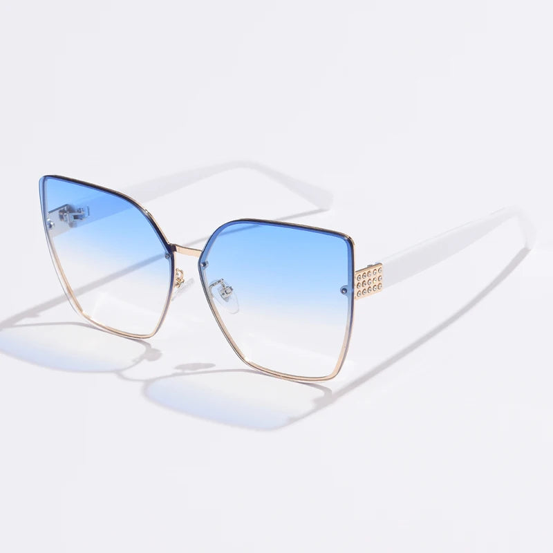 Vintage Square Sunglasses Rimless Frameless Rectangle Shades Gradient UV400 Brand Designer Traveling Sun Glasses for Women UV400