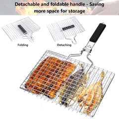 Folding Grilling Basket Outdoor Camping BBQ Stainless Steel Grill Rack Foldable Seafood Steak Vegetables Barbecue Cooking Tool