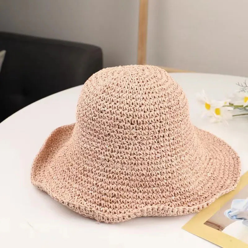 Womens Floppy Straw Sun Hat Foldable Packable Roll up Wide Brim Beach Caps Summer Vacation Sun Hat for Women