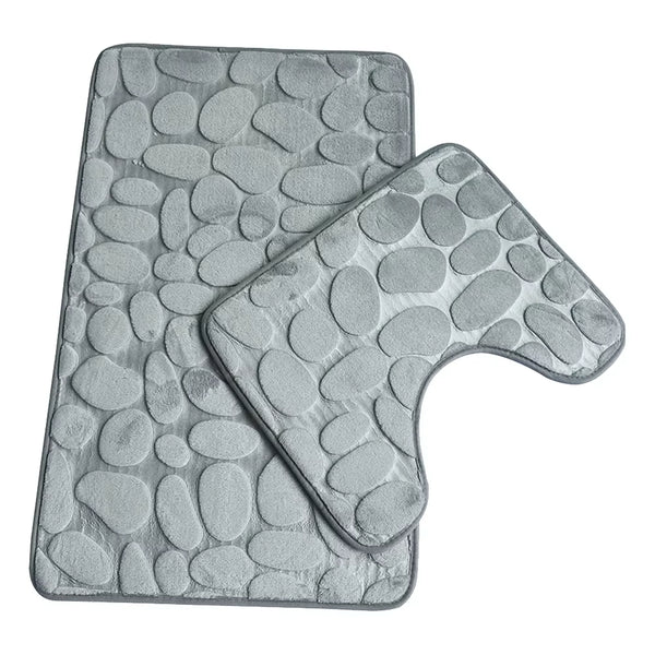 Non-Slip 50*80Cm Bath Mat and 50*40Cm Toilet Mat Bathroom Rug Set Soft Bath Mat with Cobblestone Pattern Washable Bath Mats