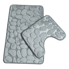 Non-Slip 50*80Cm Bath Mat and 50*40Cm Toilet Mat Bathroom Rug Set Soft Bath Mat with Cobblestone Pattern Washable Bath Mats