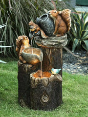 Solar Animal Garden Statue Ornaments with LED Lights Creative Resin Squirrel Duck Fountain Statues Figurines Garden Lawn Decor