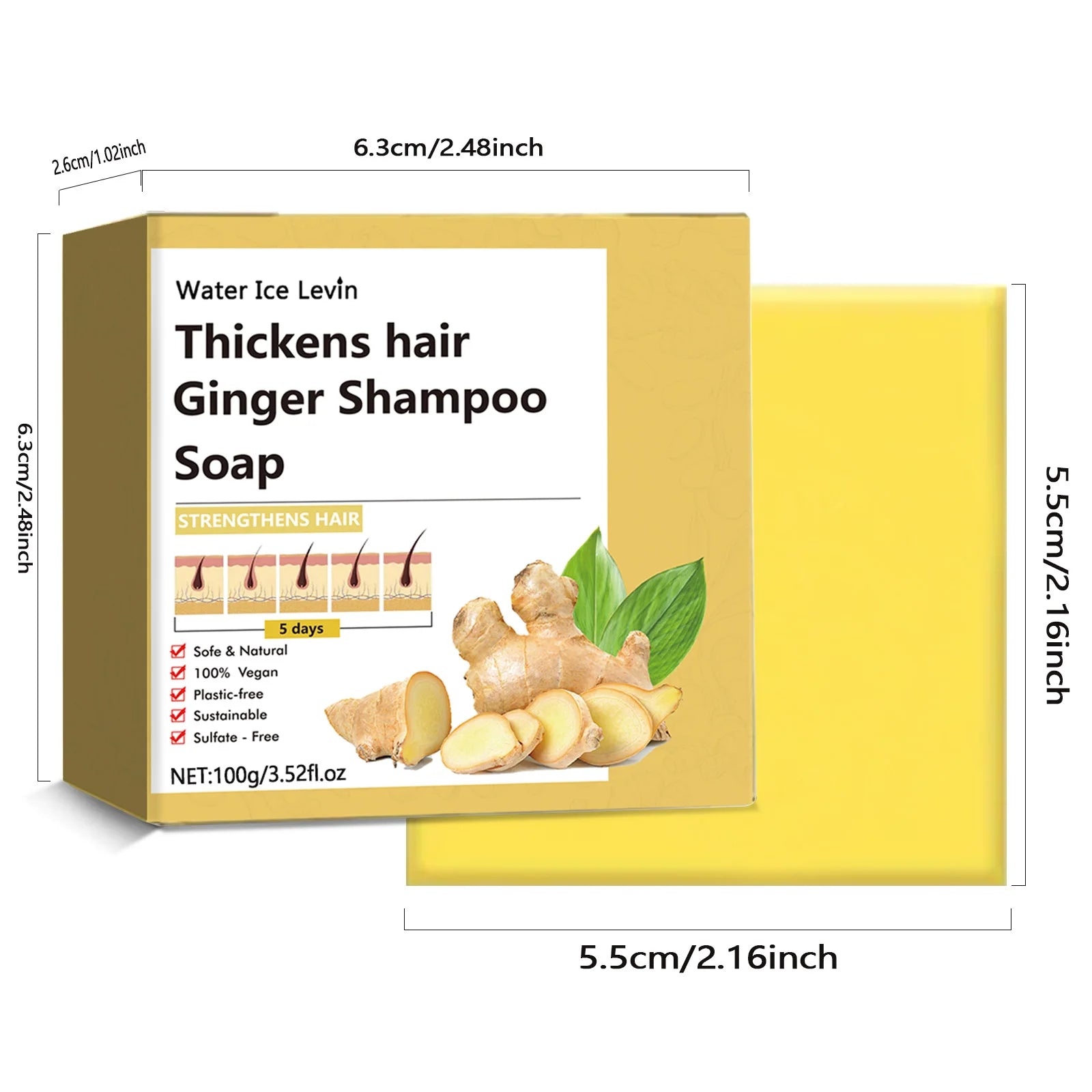 100G Ginger Hair Soap Massage Soap Handmade Soap for Face and Bath, Deep Cleansing, Exfoliation, Body Hair Moisturizing