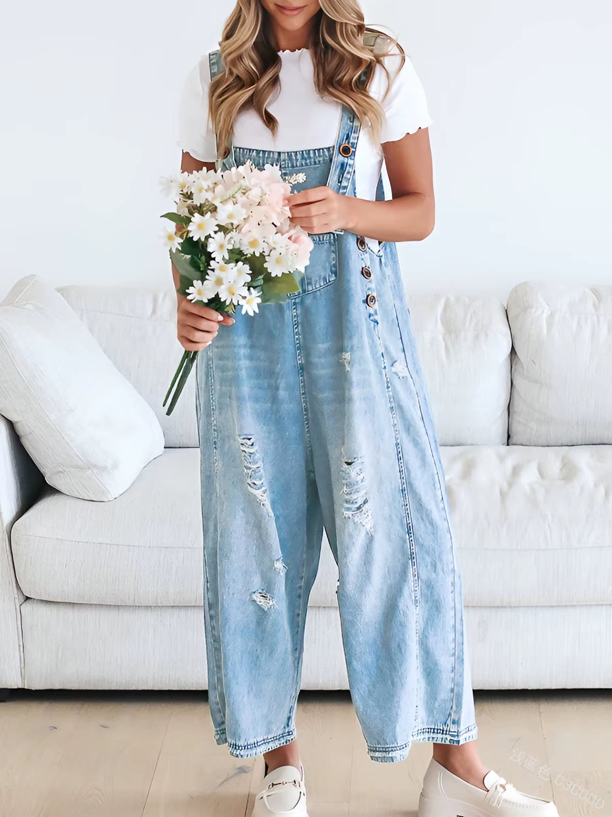 Overalls Women Hole Suspender Jeans 2024 Autumn Female Streetwear Baggy Wide Leg Pants Vintage Casual Denim Braces Trousers