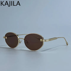 Small Frame Oval Punk Sunglasses Women 2025 Luxury Brand Vintage round Metal Sun Glasses for Ladies Retro Driving Shades UV400