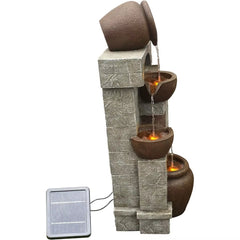 Outdoor Water Fountain Cascading Bowls and Stacked Stones LED for Outdoor Living Spaces to Create a Calming Oasis,Fountains