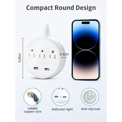 2 Prong Power Strip, 1875W/15A, 180° Rotating Plug, Two Prong Power Strip, 2 Prong to 3 Prong Outlet Adapter, 3 Outlets 2 USB