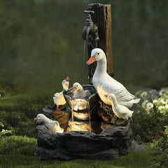 Solar Animal Garden Statue Ornaments with LED Lights Creative Resin Squirrel Duck Fountain Statues Figurines Garden Lawn Decor