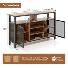 55-Inch Buffet Sideboard with 8-Bottle Wine Racks and Wine Glass Holders