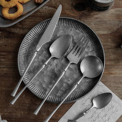 Retro Scrub Stainless Steel Flatware Cutlery Set Knife Fork Spoon Dessert