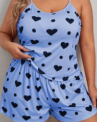 2025 Summer Women'S Heart Print Pajama Set Sleeveless Elastic Waist Shorts 2 Pieces Female Sleepwear Nightwear XL-5XL plus Size