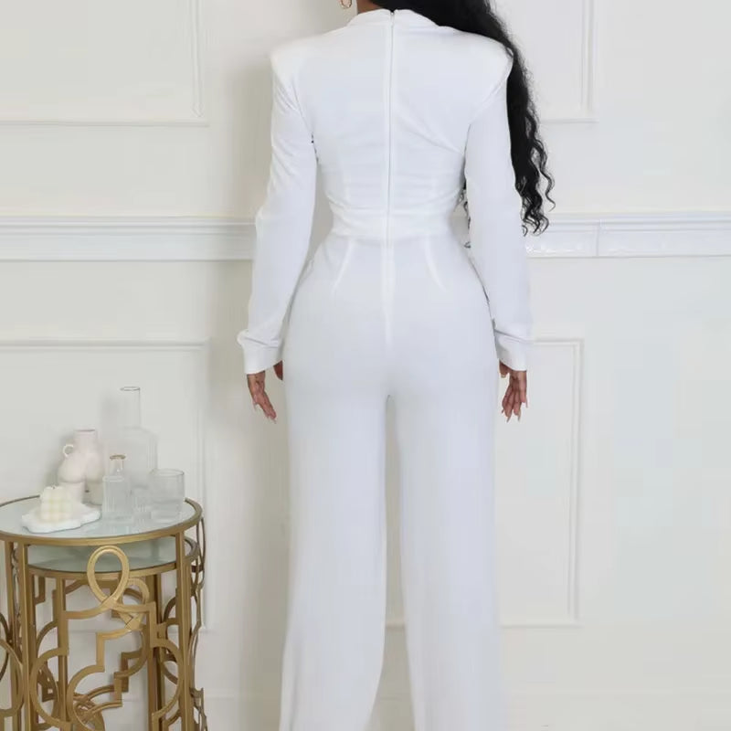 Elegant Romper Jumpsuit Women Long Sleeve Square Collar High Waist Party Club One Pieces Overalls Combinaison Femme
