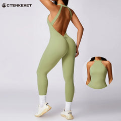 Fitness Backless Bodysuit Women Gym Jumpsuit Woman Quick-Dry Yoga Clothes Short Workout Rompers Sports One-Piece Suit