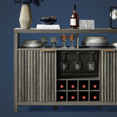 Bar Cabinet with Wine Rack, Wine Bar Buffet Cabinet with Storage, Liquor Bar Buffet Sideboard, Midnight Oak