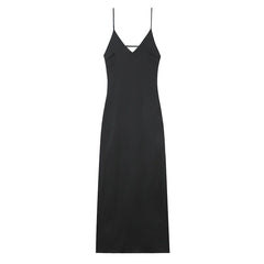 Women Summer Yellow Stain V Neck Sling Dress Elegant Sleeveless Loose Maxi Robes 2025 New Ladies Party Holiday Dresses