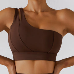 Sexy Women'S Sports One Shoulder Bra Gym Push up Workout Underwear High Strength Support Running Fitness Bra Vest