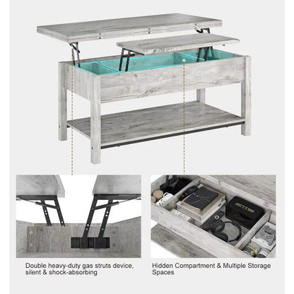 Gray Hidden Storage 41.7“Lift Top Coffee Table Converts to Dining Table for Dining Reception Room Center Tables for Living Room