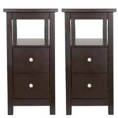 Set of 2 Narrow End Table W/2 Drawers Open Shelf Sofa Side Table for Living Room