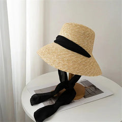 Summer Straw Hat Pearl Pin Women'S Summer Seaside Sunshade Hollow Groove Flat Top Straw Hat Sombrero 여성모자