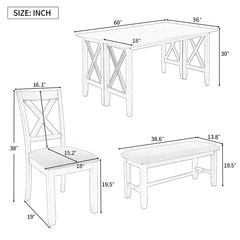 Dining Table Set for 6, Farmhouse Dining Table Set with Foldable Table, Bench & 4 Chairs, Kitchen Table Sets with Chairs, Dining Room Set for Home Apartment Dorm, Gray