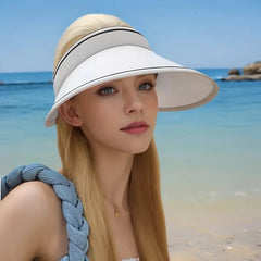 Stylish Summer Empty Top Sun Hat Wide Brim Visor Hat Women Portable Outdoor Sports Beach Cycling Uv Protection Sunshade Hat