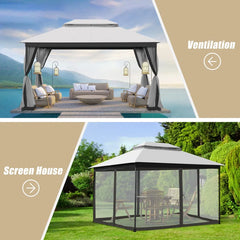 13 Ft. W X 10 Ft. D Steel Patio Gazebo with Netting (Tool Free Quick Assembly)