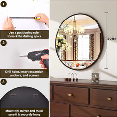 30 Inch round Wall Mirror Bathroom Mirror with Metal Frame Modern Hanging Mirror for Entryway, Bathroom, Vanity, Living Room, St