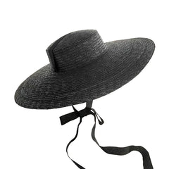 Large Wide Brim Flat Top Sun Straw Hat Fashionable Summer with Long Ribbon Hats for Women Holiday Vintage Beach Visor Cap Retro