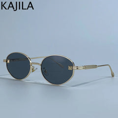 Small Frame Oval Punk Sunglasses Women 2025 Luxury Brand Vintage round Metal Sun Glasses for Ladies Retro Driving Shades UV400