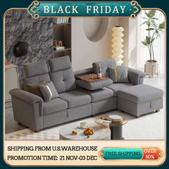 Convertible Sectional Sofa with Storage,4 Seat L Shaped Couch with Chaise and Cup Holder,Modern Microfiber Fabric Sofas Couches
