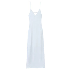 Women Summer Yellow Stain V Neck Sling Dress Elegant Sleeveless Loose Maxi Robes 2025 New Ladies Party Holiday Dresses