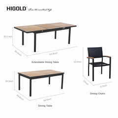 HIGOLD Heck 12+1 Pieces FSC Teak Aluminum Outdoor Dining Set, Charcoal Black