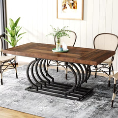Dining Table, 63 Inch Faux Marble Wood Kitchen Table for 6 People, Rectangular Dinner Room Table Geometric Frame for Kitchen