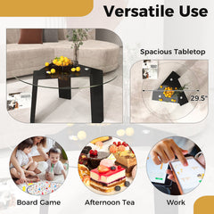 29.5 Inch round Glass Coffee Table with Solid Rubber Wood Legs for Living Room Home Office Small Space