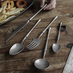 Retro Scrub Stainless Steel Flatware Cutlery Set Knife Fork Spoon Dessert
