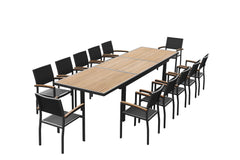 HIGOLD Heck 12+1 Pieces FSC Teak Aluminum Outdoor Dining Set, Charcoal Black