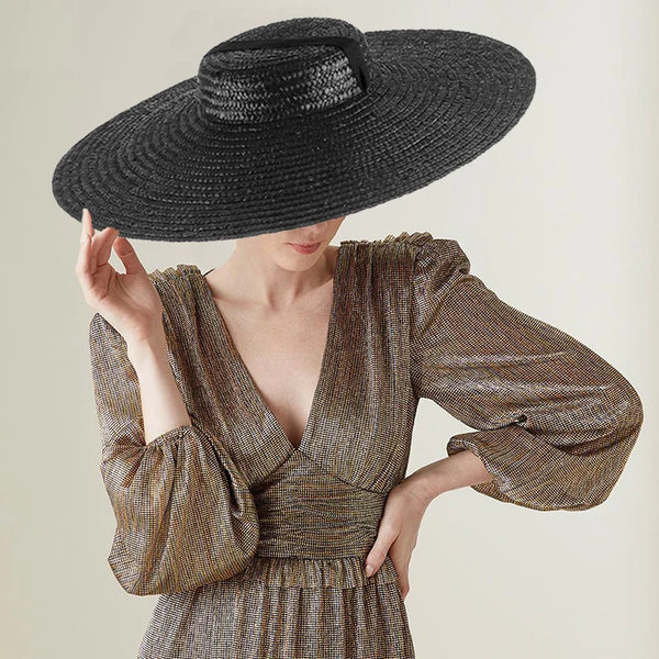 Large Wide Brim Flat Top Sun Straw Hat Fashionable Summer with Long Ribbon Hats for Women Holiday Vintage Beach Visor Cap Retro