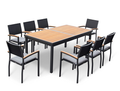 HIGOLD Heck 12+1 Pieces FSC Teak Aluminum Outdoor Dining Set, Charcoal Black