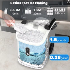 Countertop,Crushed Ice Maker with Chewable Ice,Fast Ice Making 35Lbs/Day, Self Cleaning Countertop Ice Ma