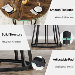 round Dining Table for 4 People, Circle Dining Room Table with Metal Base, 47.2-Inch round Kitchen Dinner Table