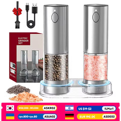 Electric Pepper Grinder Stainless Steel Salt and Pepper Grinder USB Rechargeable Adjustable Coarseness Spice Mill Kitchen Tool