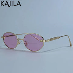 Small Frame Oval Punk Sunglasses Women 2025 Luxury Brand Vintage round Metal Sun Glasses for Ladies Retro Driving Shades UV400