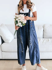 Overalls Women Hole Suspender Jeans 2024 Autumn Female Streetwear Baggy Wide Leg Pants Vintage Casual Denim Braces Trousers