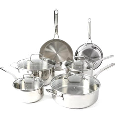 Castelle 10 Piece 18/8 Stainless Steel Induction Safe Pots and Pans Non-Toxic Cookware Set