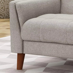Evelyn Mid Century Modern Fabric Arm Chair, Beige & Walnut